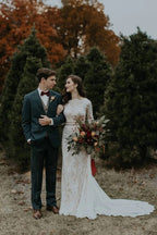 فستان زفاف قديم بأكمام طويلة بدون ظهر فستان عروس ريفي