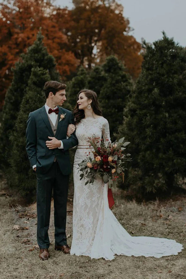 Langarm Vintage Brautkleid Rückenfreies Rustikales Brautkleid