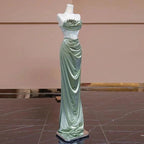 Abito da sera formale a sirena senza spalline plissettato elegante per ballo Y7989