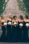 Elegant Cheap Sweetheart Navy Mermaid Long Bridesmaid Dresses