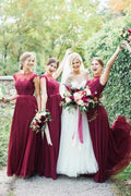 Burgundy Long Bridesmaid Dresses Moest Lace Applique Formal Dress