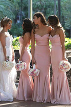 Elegant Mermaid Sweetheart Blush Pink Satin Long Bridesmaid Dresses