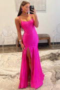 Sunnderly Addilynn | Vestido de cetim para baile com decote redondo de sereia e racha