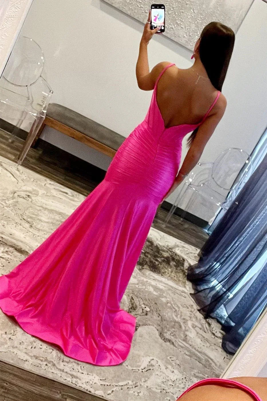 Sunnderly Addilynn | Abito da sera in raso con scollo a barchetta e spacco, stile sirena