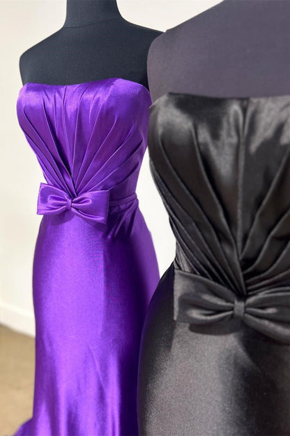 Vestido de fiesta largo de sirena con lazo y sin tirantes