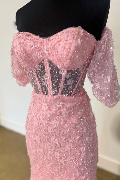 3D Floral Lace Sweetheart Mermaid Long Prom Dress with Slit