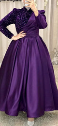 vestidos de noite para casamento baile de finalistas manga comprida tamanho grande roxo luxo elegante mulheres Y4999