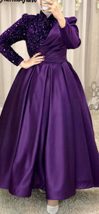 vestidos de noite para casamento baile de finalistas manga comprida tamanho grande roxo luxo elegante mulheres Y4999