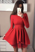 Mini Short Red Prom Dress Long Sleeve Black Homecoming Dresses