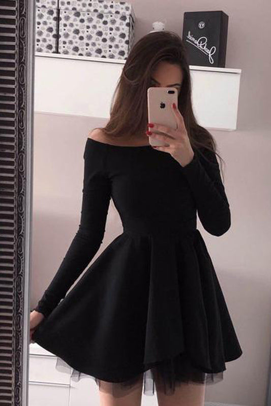 Mini Short Red Prom Dress Long Sleeve Black Homecoming Dresses