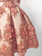 Tulle A-line V-neck Homecoming Dress Pearl Pink Short Prom Dress