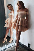 Chic A-line Off-the-shoulder Short/Mini Prom Dresses Cocktail Dresses
