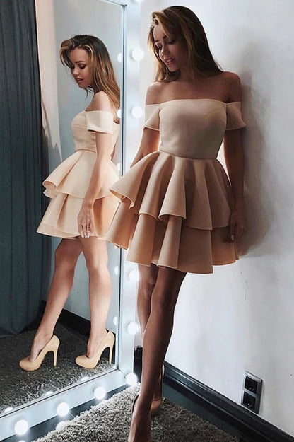 Schicke A-Linie Off-the-Shoulder Kurz/Mini Ballkleider Cocktailkleider