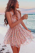 A-line Deep V-neck With Rhinestone Homecoming Dresses