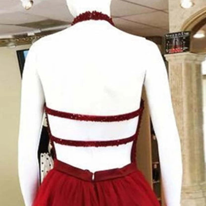 A-Linie Neckholder Burgunder Kurzes Homecoming-Kleid Cooktail-Kleid