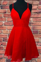 Straps A-Line Chiffon Red Short Dress Homecoming Dresses