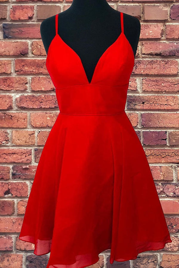 Straps A-Line Chiffon Red Short Dress Homecoming Dresses