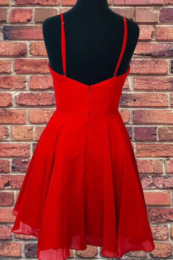 Straps A-Line Chiffon Red Short Dress Homecoming Dresses