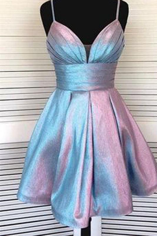 Spaghettiträger Abendkleid Kurzes V-Ausschnitt Homecoming-Kleid