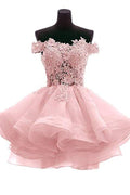 Off The Shoulder Pink Lace Short Prom Dresses Sweetheart Homecoming Dresses