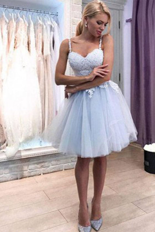 Günstige Spaghettiträger Spitze Partykleid Tüll Homecoming Kleider