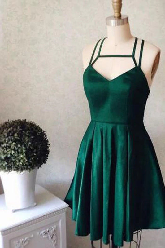 Günstige Neckholder Dunkelgrün Homecoming Kleid Kurzes Ballkleid Partykleid