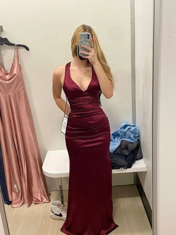 Vestido Formal Comprido Mulher Verde-azulado com Alças Cruzadas nas Costas, Cetim, Sem Mangas, Vestido de Noite Y2928