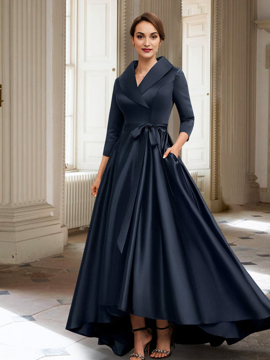 A-Linie/Princess-Linie Lange Ärmel Kleider für die Brautmutter mit Taschen und Gürtel 