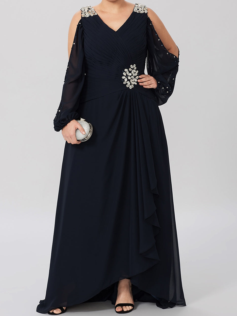 V Neck A Line Princess Gown For Mother Of The Bride With Rhinestones