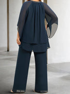 بدلات بنطلون من الشيفون لأم العروس مزينة بالترتر