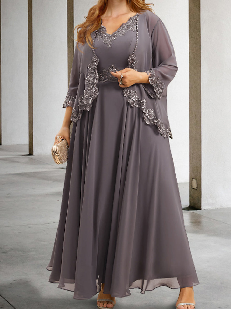 Mother Of The Bride A Line Dress With Applique And Sequins
