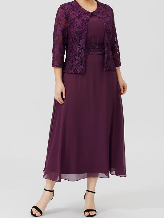 A-Linie/Princess-Kleid für die Brautmutter mit Applikationen und Jacke 