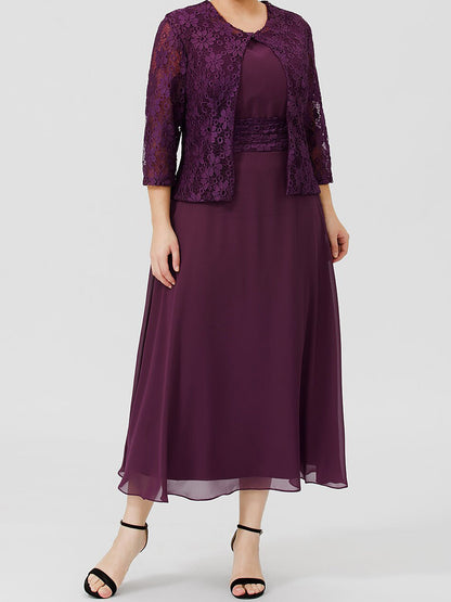A-Linie/Princess-Kleid für die Brautmutter mit Applikationen und Jacke 