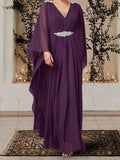 V Neck A Line Princess Mother Of The Bride Dress With Rhinestones
