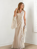 Elegant Sleeveless V Neck Floor Length Mother Of The Bride Gown With Ruffles