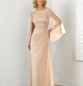 Round Neck Column Sheath Mother Of The Bride Dress Ruched Detail