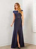 Mother of the Bride Column Sheath Dress with Split Sides and Sequins
