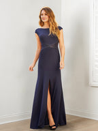 Mother of the Bride Column Sheath Dress with Split Sides and Sequins