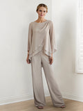 Elegant Long Sleeve Chiffon Pantsuit for Mother of the Bride