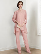 Floor Length Chiffon Pantsuit With Square Neck And Jacket For Mother Of The Bride