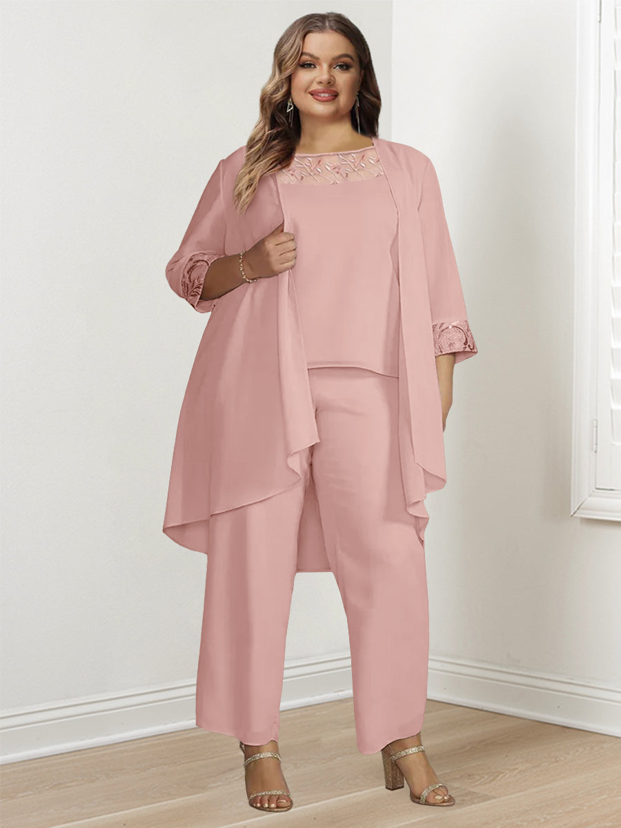 Floor Length Chiffon Pantsuit With Square Neck And Jacket For Mother Of The Bride