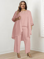 Floor Length Chiffon Pantsuit With Square Neck And Jacket For Mother Of The Bride