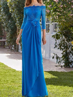 فساتين أم العروس ذات ياقة مكشوفة من الكتف مع تطريزات