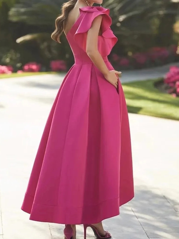 One Shoulder Asymmetrical Princess Dress Mother Of The Bride Sleeveless Ruffles