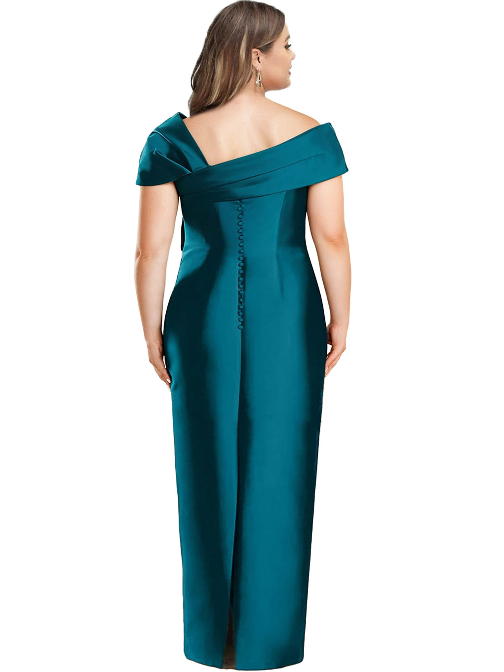 Plus Size One-Shoulder Floor Length Mother Of The Bride Sheath Dress With Bow