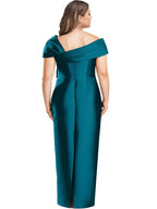 Plus Size One-Shoulder Floor Length Mother Of The Bride Sheath Dress With Bow