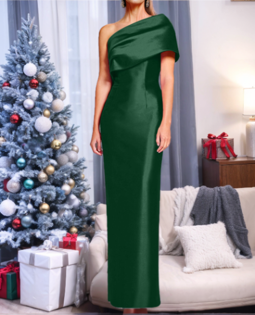 One Shoulder Sleeveless Floor Length Sheath Dress Mother Of Bride With Bowknot