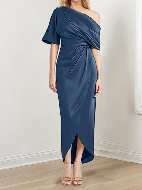 Asymmetrical One Shoulder Ruffles Sheath Dress For Mother Of The Bride