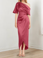 Asymmetrical One Shoulder Ruffles Sheath Dress For Mother Of The Bride