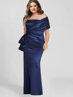 Off Shoulder Plus Size Floor Length Sheath Mother Of The Bride Dress